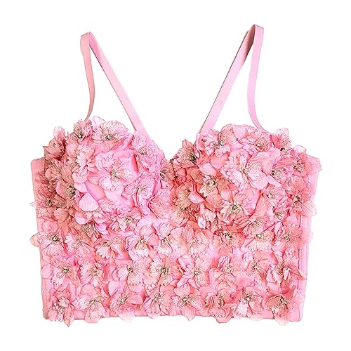 Amazon.com: Women's 3D Floral Rhinestone Crop Top Spaghetti Strap