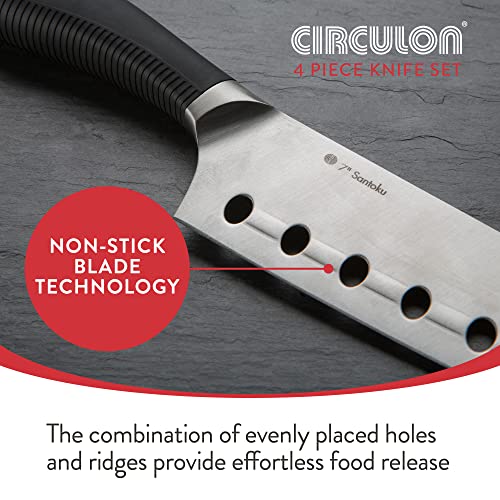 Circulon Sharp Knife Set - 4 Piece Japanese Steel Professional Kitchen Knives Set with Ergonomic Handles, Includes Santoku, Utility, Paring & Bread Knives - Image 6