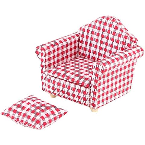 Atyhao 1:12 Dollhouse Sofa, Holz Stoff Mini Single Sofa Couch Sessel Cover