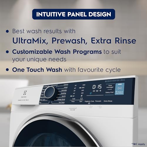 Image of Electrolux 9kg 5 Star Front Load Washing Machine, 3 Year Warranty, AutoSense Technology, Full Load Vapour Wash, Hygienic Care, Woolmark, EcoInverter Motor, UltimateCare 500, EWF9024R5WB, White
