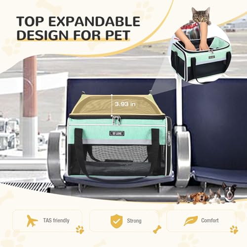 Image of Lekereise Top-Expandable Pet Carrier 17x11x9.5 Inch Alaska Hawaiian Airline Approved Soft Sided Underseat to 12lbs Travel Carriers for Small Dogs and Cats with Locking Safety Zippers Anti-Scratch Mesh