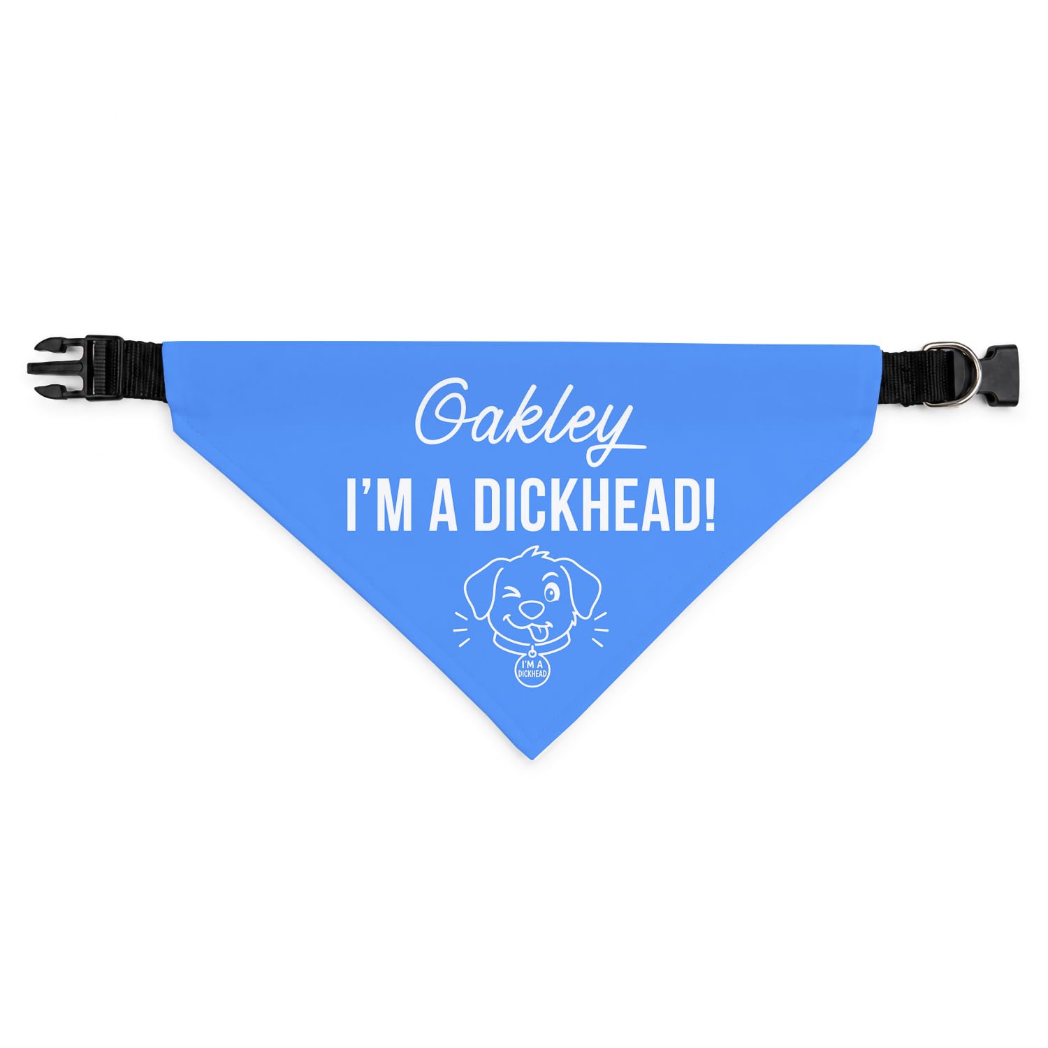 Personalised Dog Bandana | Custom Dog Scarf - I'm A Dickhead - Reactive Nervous Dog Warning Neckerchief | Funny Dog Lead Sign | DHEAD (Light Blue, Medium – Approx. 19cm x 11.5cm)