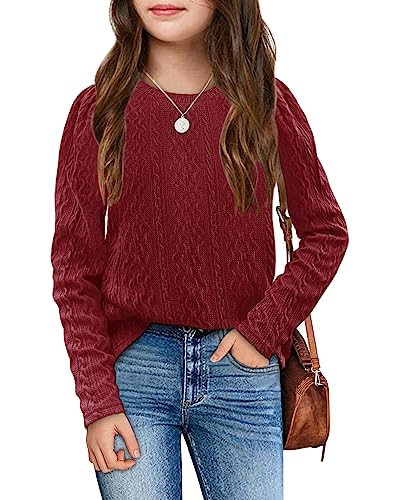 Image of Ebifin Girls Sweaters Kids Long Sleeve Crewneck Fall Knit Tops Cute Pullover Jumper Shirts 5-14 Years