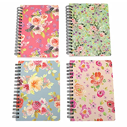 4 Pack A6 Spiral Notebook Journal,Wirebound Ruled Sketch Book Notepad Diary Memo Planner,A6 Size(5.7X4.1") & 80 Sheets (Flower A) #TOP1