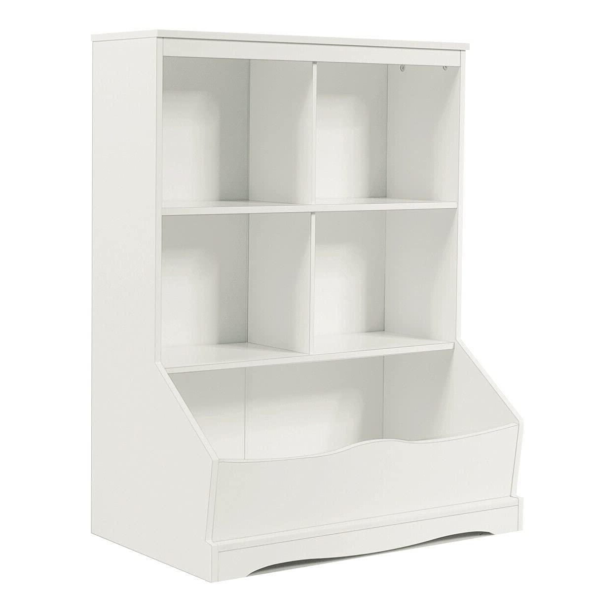 Autentico White 3-Tier 4-Cubbie & Bottom Storage Bin Kids/Adults Multifunctional Storage Organizer Spacious Bookcase Bookshelf Great Place For Kids To Store Books Clothing Toys