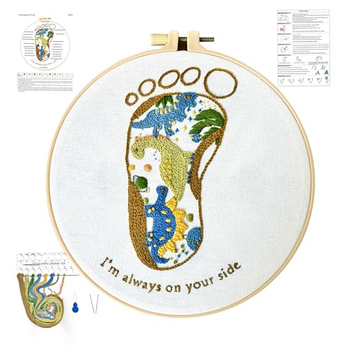 Image of mozhijing Dinosaurs Embroidery Kit for Beginners, Handmade Embroidery Gift for Newborn Boy, Embroidery Hoops, Fabric, Patterns, Floss, Needles, Needlepoint Cross Stitching Supplies