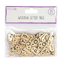 Dovecraft DCBS215 Essentials Wooden Letter 1.5X 2.5cm Drilled Holes-Tag Shape-Pre-Printed Alphabet Tiles-100 Pieces-for Card Making, DIY, Papercraft, Party, Home Décor & Scrapbooking, Brown, One Size