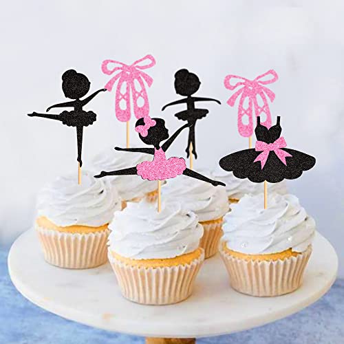 Ercadio 30 Pack Ballerina Tutu Cupcake Toppers Black Glitter Ballet Girl Cupcake Toppers Ballet Slipper Cupcake Picks For Ballerina Theme Baby Shower Birthday Party Cake Decoration Supplies #TOP4