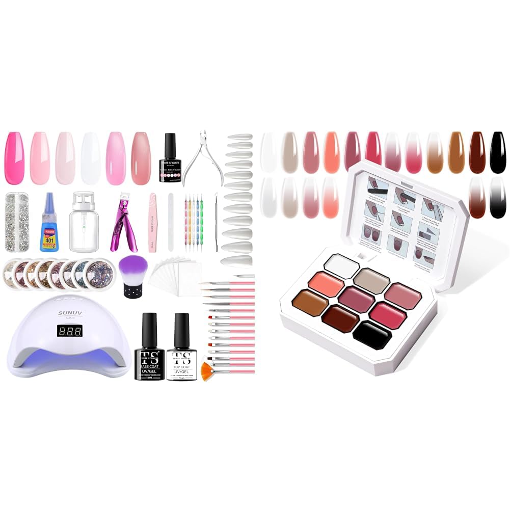 THR3E STROKES Moonstone Nail Extension Kit 6 Gel Polishes 7.5ml Solid Cream GelPolish Set 9 Colors Pudding Gel Nail Polish Palette with Nail Brush, Nude Pink Orange Red-image-41