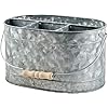 Elegant Home Galvanized Flatware Caddy Organizer for Kitchen Counter-top / Outdoor Storage Dining Table - Comfortable Handle (Oval)