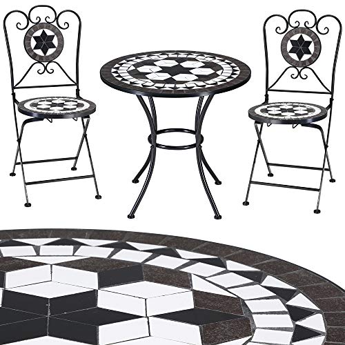 Salon de Jardin Oriental en mosaique - 1 Table et 2 chaises Pliables - Neuf