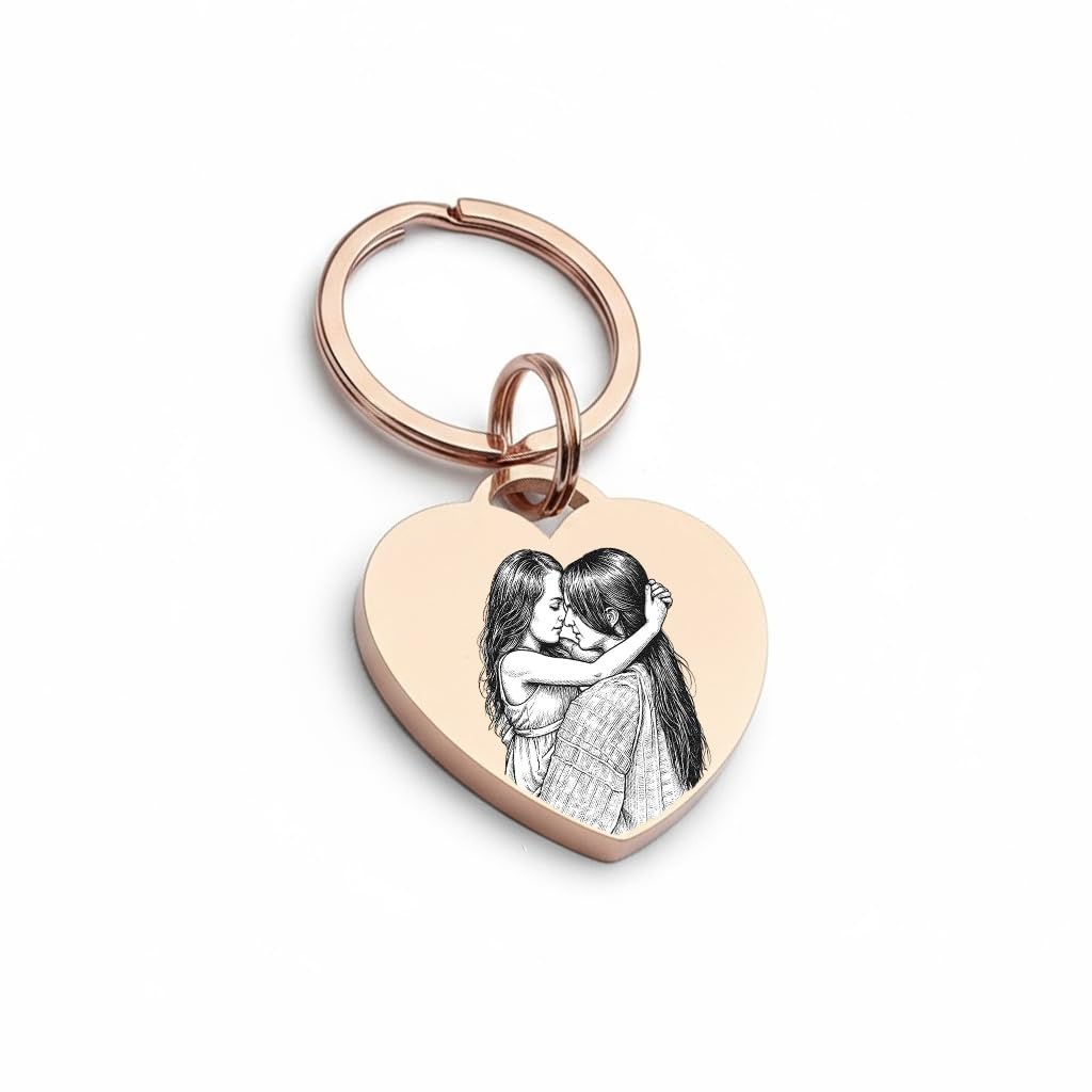 Golden Paw Foto Schlüsselanhänger personalisiert mit Gravur | Geschenk für Damen, Herren, Freundin, Oma, Opa & Kind | Bild-Gravur & Spruch auf Rückseite - Edelstahl (Rosegold)