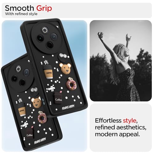Image of Pikkme Back Cover for Vivo T4 5G / iQoo Z10 5G | Cute Fun Cartoon 3D Bear Silicone Full Body Protection Bumper Case (Black)