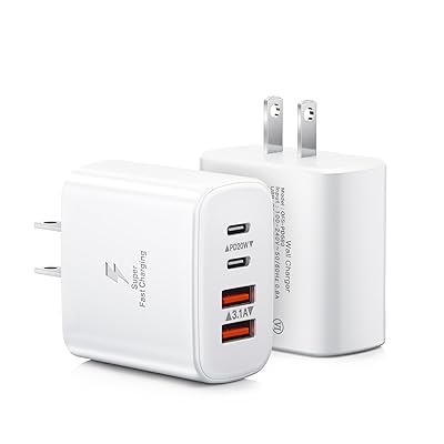 USB C Charger Block, 2-Pack 40W 4-Port USB C Wall Charger Fast Charging Dual Port PD Power Adapter+QC Double Wall Plug Multiport Type C Brick Chargers for iPhone 16 15 14 13 12 11 Pro Max XS,Samsung