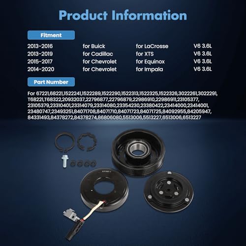 Image of ECCPP AC Compressor Clutch Kit for Chevrolet Impala V6 3.6L 2014-2020