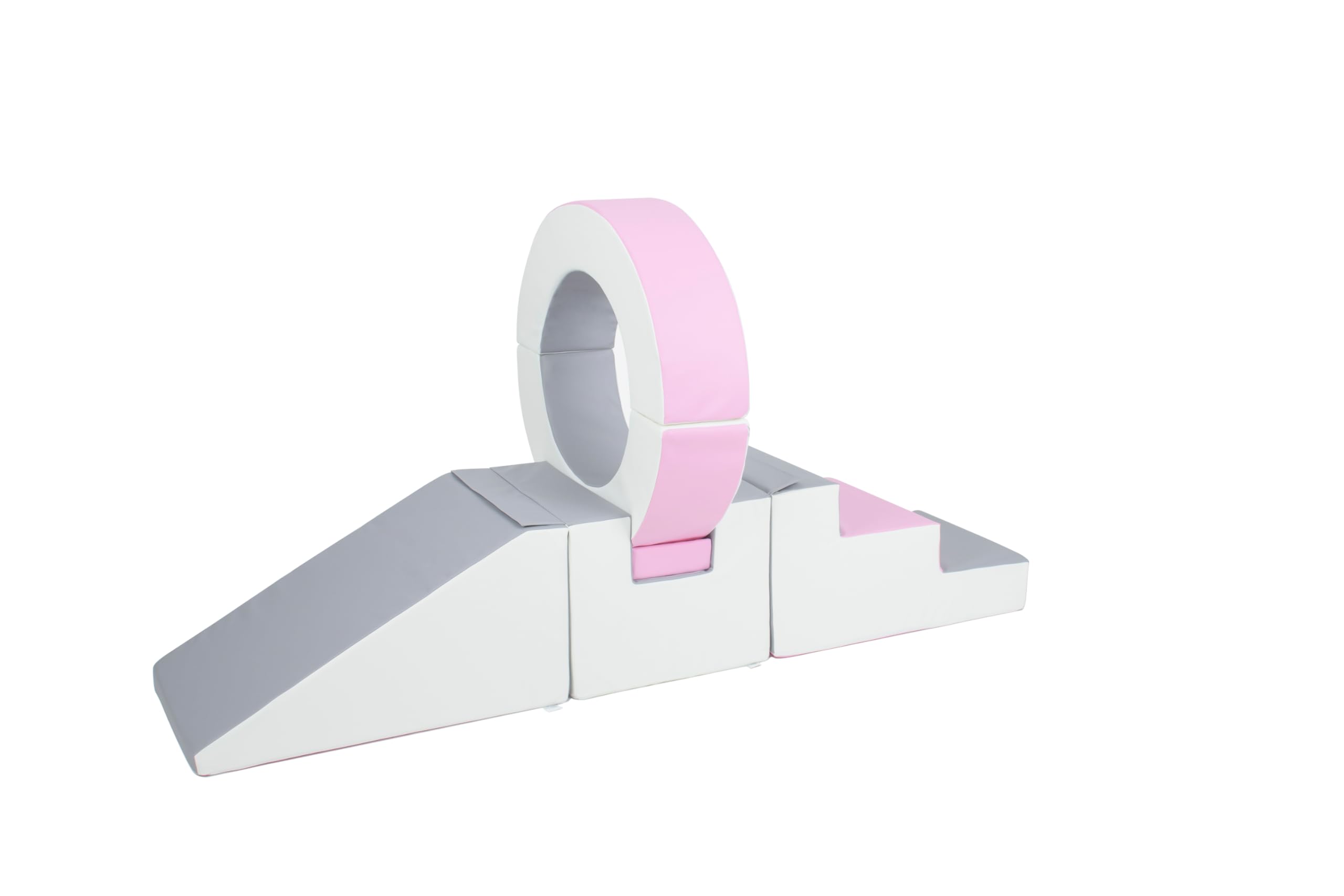Soft Play Steps Slide Hoop Set - Colour Options - Soft Play Equipment (Pink/Grey/White)