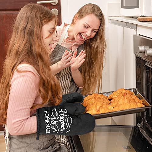 Grobro7 6Pcs Funny Oven Mitts Pot Holders Set Happiness Is Homemade Heat Resistant Hot Pads Machine Washable Gloves Durable Pocket Pot Holder With Hanging Loop For Safe Kitchen Baking Cooking Grilling #TOP5