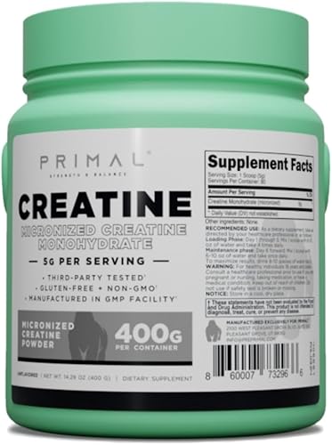 Miniatura 2 de Primal Monohidrato de creatina en polvo (14.11 oz) | Suplemento de desarrollo muscular de creatina micronizada sin sabor para pre-entrenamiento y