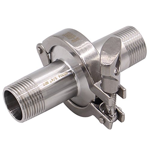 Image of DERNORD 2 Pcs Sanitary Male Threaded Ferrule Pipe Fittings + SUS304 Tri-clamp (Tri-clover Clamp) + FKM Gasket (Male Threaded Pipe Size:3 /4 Inch DN20)