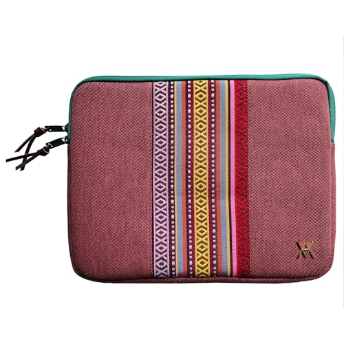 WONDEE VamVam Funda para Chromebook y Portátil 11.6-12" Pulgadas de Tela Bordada Estilo Étnico y Original Tirador Llavero - Maletín/Funda Ordenador Portátil para Chromebook de 11,6" y 12"