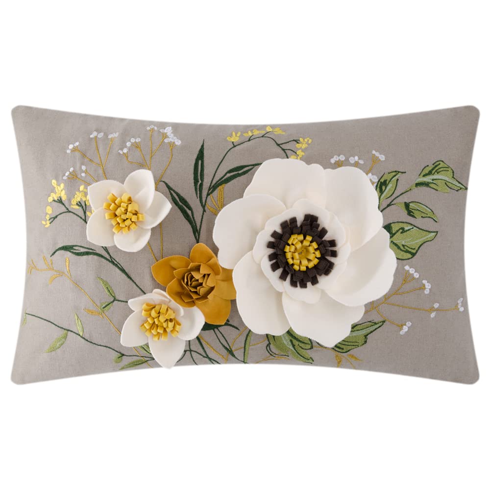 KINGROSE 3D Flower Throw Pillow Cover Decorative Pillow Case Elegant Cushion Cover for Home Decor Sofa Couch Bed Living Room 14 x 24 Inches White