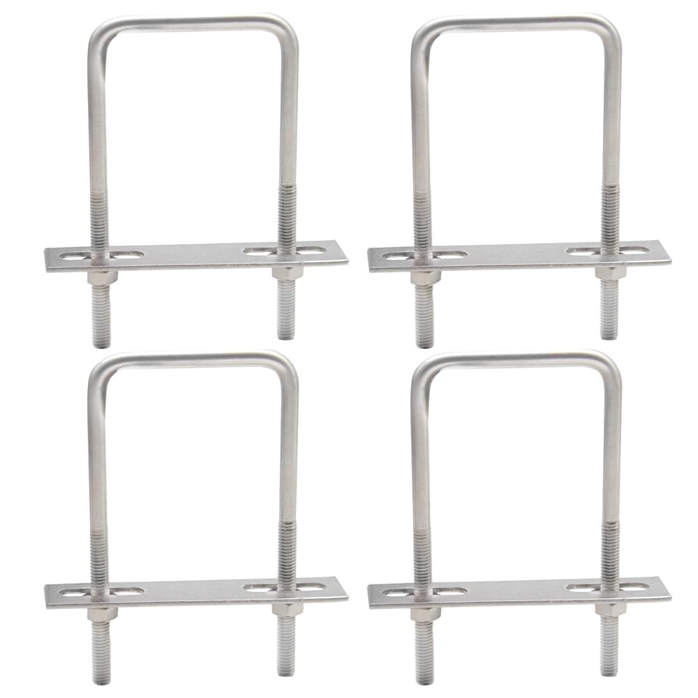Hocansen 4 Set Square U Bolts M6 U Bolts Brackets with Nuts, Washer and Frame Plate 50x100mm Stainless Steel U Bolts Fastener for Car and Industrial Applications (US/M6-50x100mm)