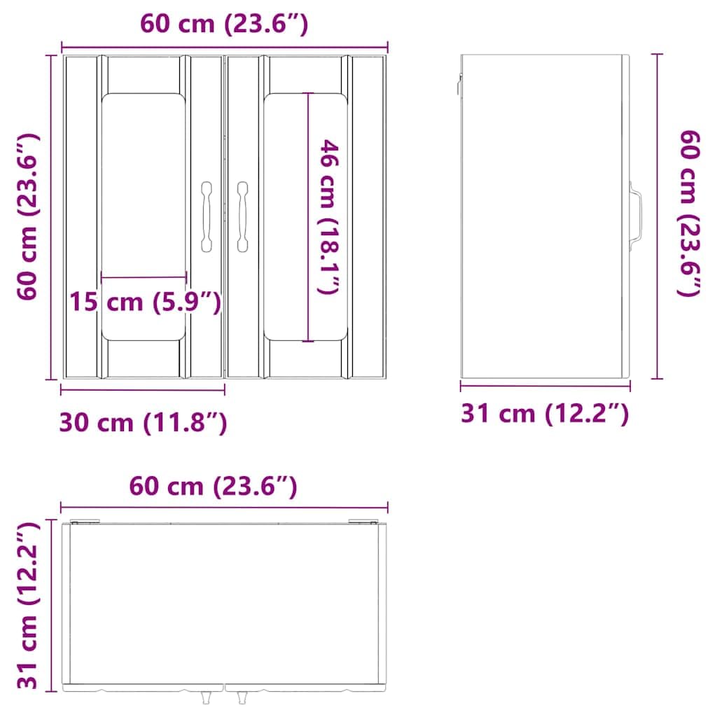 Lucca - Armadietto da cucina sospeso con anta in vetro, rovere Sonoma, 60 x 31 x 60 cm, montaggio a parete, armadio multiuso con spazio per stoviglie, pentole, microonde, organizer per cucina