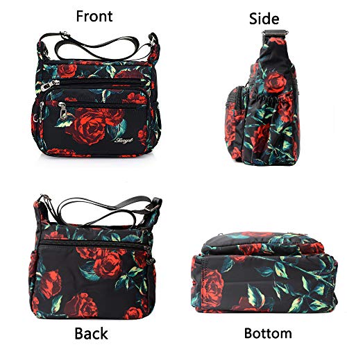 Image of Nylon Floral Multi-Pocket Crossbody Purse Bags for Women Travel Shoulder Bag