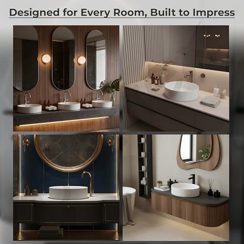 Image of Plantex Ceramic Table Top Wash Basin For Bathroom /Table Top Washbasin with 10 Years Glaze Warranty by Plantex /Round Countertop Vessel Sink Basin For Home /Office /Hotel (14.5 X 14.5 X 5Inch-RUBY-White)