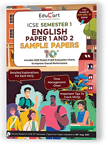 Image of Educart ICSE Semester 1 English Paper 1 (Language) + English Paper 2 (Literature) Class 10 Sample Papers MCQ Book For 2021 Exam (Based on 26th Aug ICSE Specimen Paper)