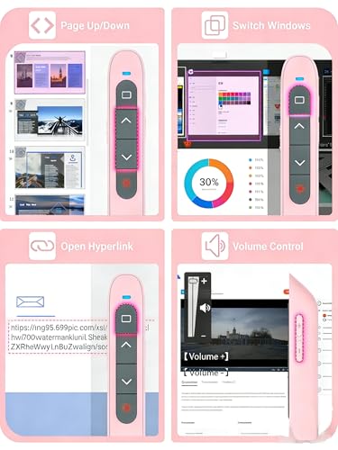 Image of 2-in-1 USB-A & USB-C Presentation Remote - Pink Wireless PowerPoint Clicker with Red Light, Volume Control & Hyperlink - Plug & Play Slide Advancer for Laptop, PC, Mac