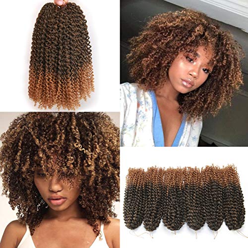 12Inch Afro Kinky Curly Twist Hair 6Pcs Ombre Synthetic Marlybob Crochet Braids Hair Extensions Black Brown Jerry Curl Jamaican Bounce (12inch, Black/Golden(1B/27#))