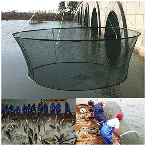 Fine Foldable Fishing Net Hand Net,Portable Folded Fishing Net Fish Shrimp Crayfish Crab Baits Cast Mesh Trap Automatic Fishing Net (Green)