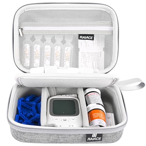 RAIACE Hard Storage Case for Diabetic Supplies, Bag fit for Glucose Meter, Insulin Pen, Glucose Monitor, Blood Sugar Test Strips,Lancets,. (for sale is case only)- Gray