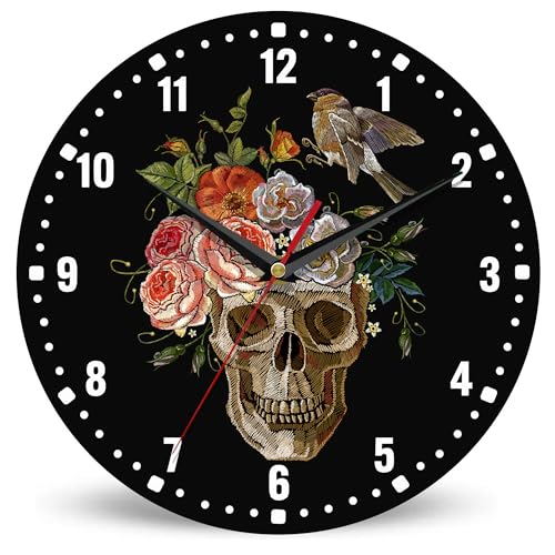 SPUNKER Halloween Wall Clocks,Gothic Skull Wall Clocks for Living Room