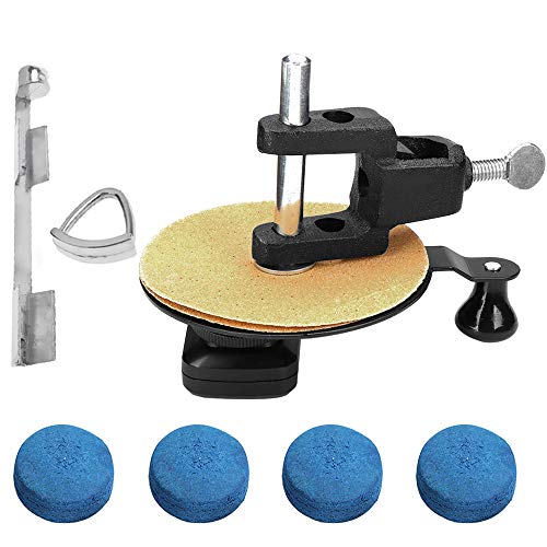 Gimiton Rapid Cue Top Sander Repair Billiard Pool Stick Tip + Aluminum Pool Cue Clamp + 4Pack 13mm Pool Billiard Cue Tips, Repair Pool Billiard Cue Stick