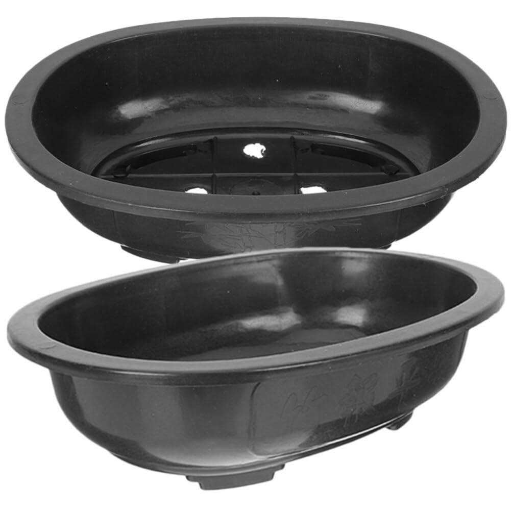 Angoily 2 macetas ovaladas de entrenamiento para bonsái, maceta de plástico de 12 pulgadas con bandeja de drenaje, maceta ovalada grande para decoración de escritorio, guardería, jardín, balcón