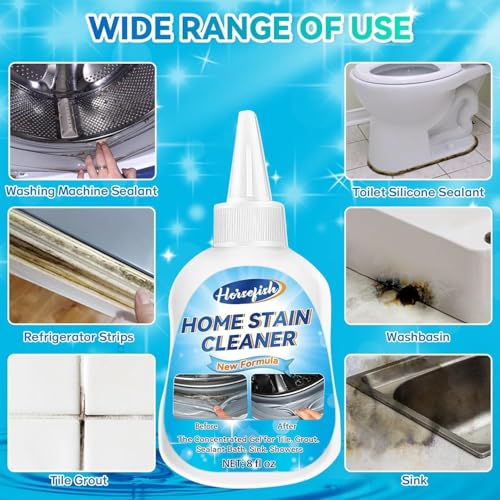HORSEFISH TOOL Mold Stain Cleaning Gel, 8 Fl Oz Washing Machine Cleaner, All-Purpose Gel for Refrigerator Strips, Grout Cleaner for Tile Sink Bathroom Shower, Front Load Washer Cleaning Solution