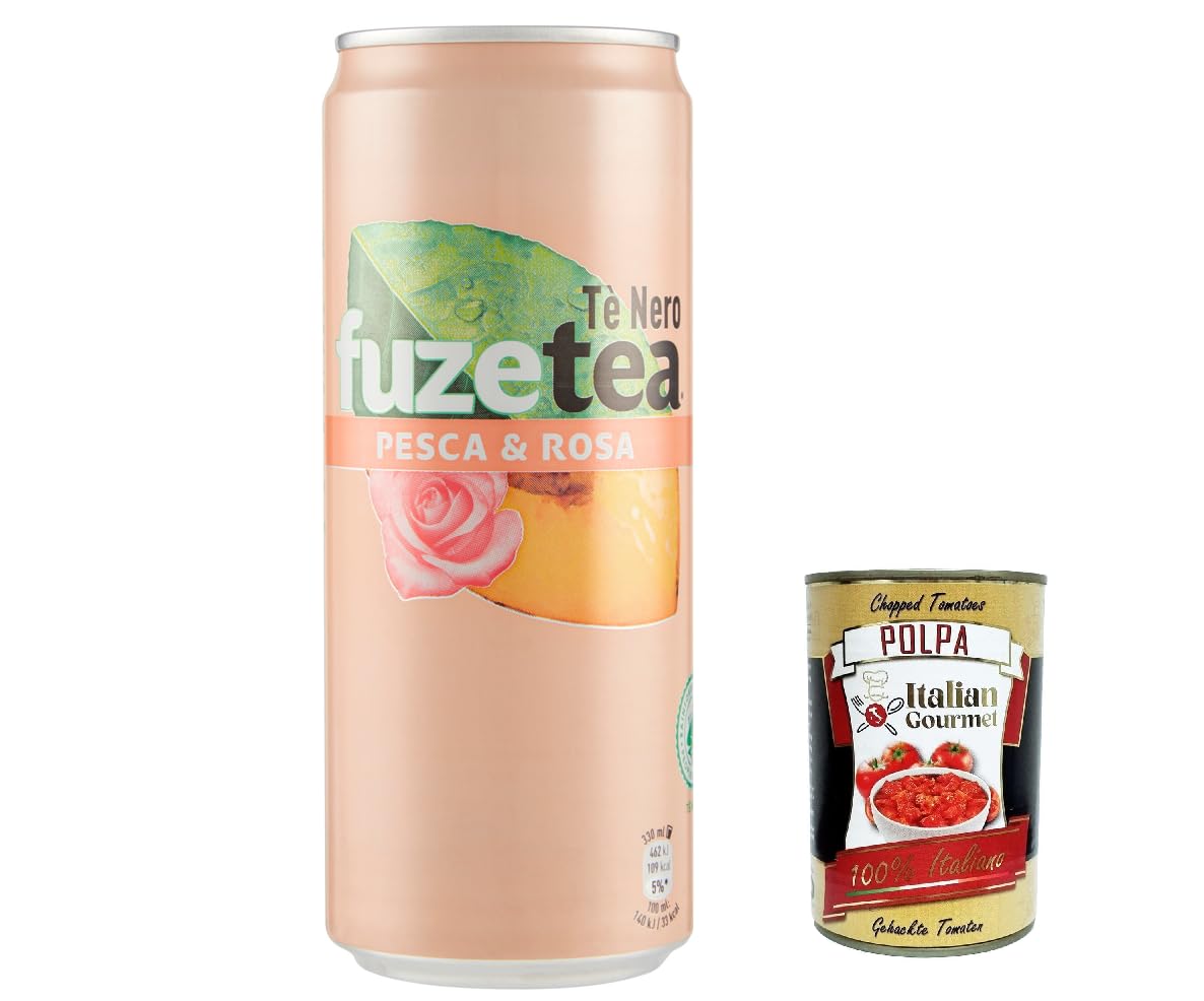 Italian Gourmet Tè Nero alla Pesca Eistee Pfirsich Lattina 72 x 33cl | Infuso con nota di rosa, erfrischendes Getränk, pratico formato per party, Gesamtnettogewicht 23,76 L + Kostenlos Polpa 400g