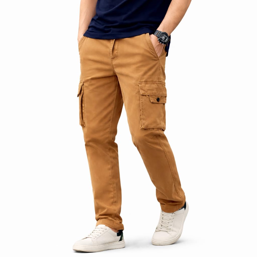 Men’s Cotton Cargo Pants | Casual Trousers for Men | Comfortable Lower for Men | Breathable Pants with 6 Pockets & Drawstring Elastic Waistband Grey-image-19