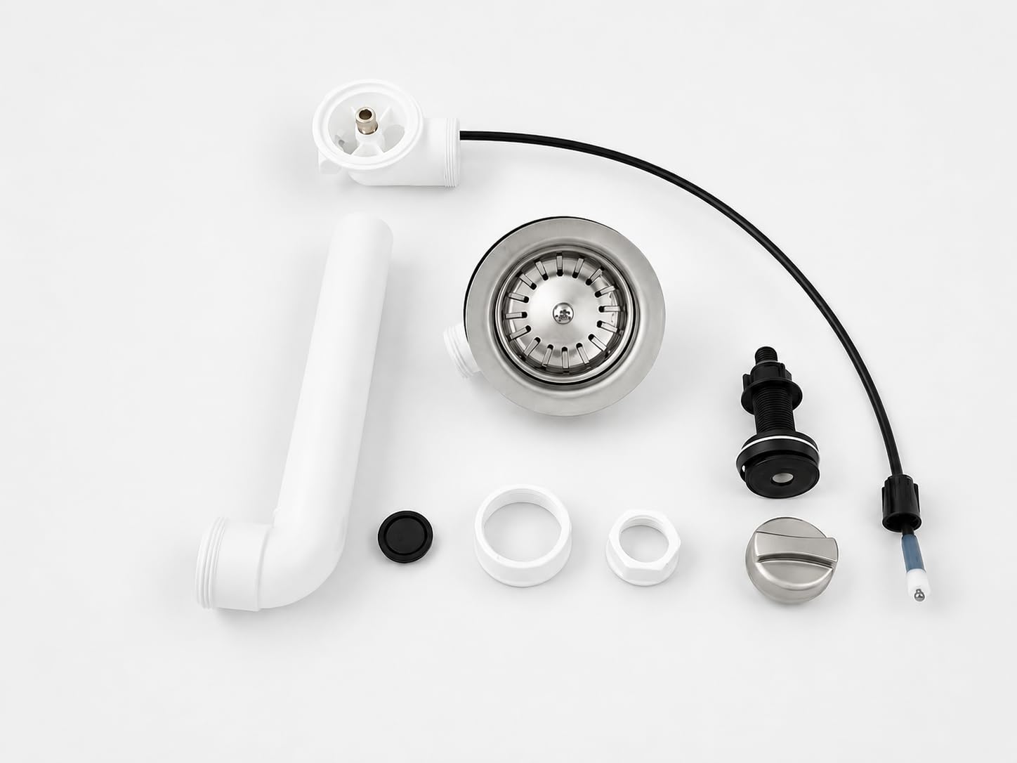 Kit d'évacuation universelle pour gagner de la place, pour robinet d'évier à coulisse, 114 mm (vanne de 8,89 cm) avec sortie de trop plein