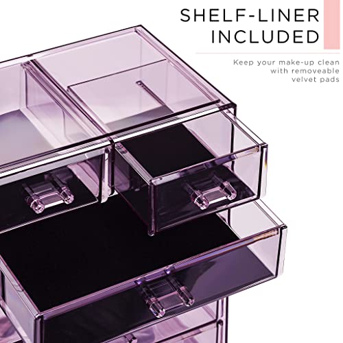 Image of Sorbus Acrylic Makeup Organizer Set, 6-Drawer Vanity & Countertop Cosmetic Storage with Small & Wide Compartments, Purple Makeup Storage for Brushes, Jewelry - Holiday Gift for Women & Teens