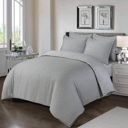 Majestic Giftware Madison Linen 4 Pcs 48" Full Size Duvet Bedding Set (BL102-48F-2-4pcs) Cambridge - Gray 300 Thread Count Cotton Sateen | 1 Fitted Sheet, 1 Duvet, 2 Pillowcases