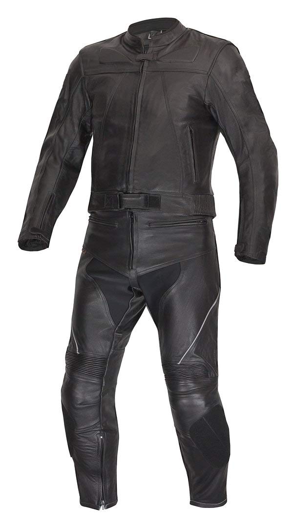 XLS Combinaison de moto 2 pièces en cuir véritable pour homme Noir Taille 50