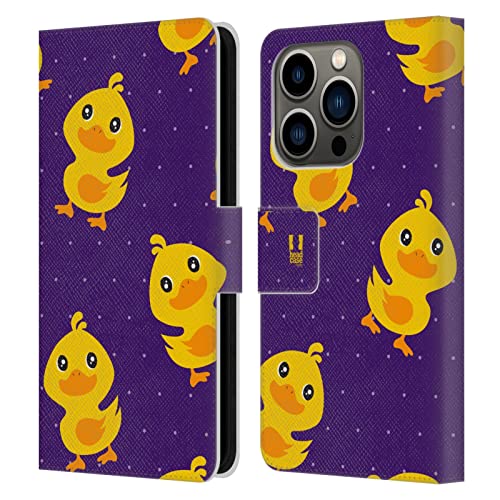 Carcasa de Cuero Tipo Libro para iPhone 14 Pro con Diseño Patrón Pato de Kawaii
