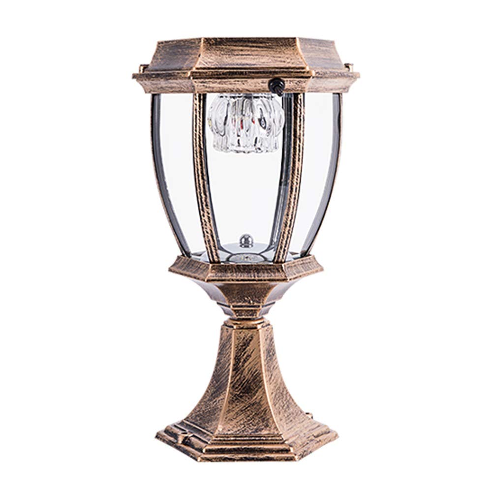 Art Design Retro Solar Light Outdoor Kolumna Lampa Patio Lampa Ścienna Wodoodporna Lampa Słupkowa Drzwi Krajobraz Willa Ogród Dekoracja Zewnętrzna 20 Cm*(Mosiądz)