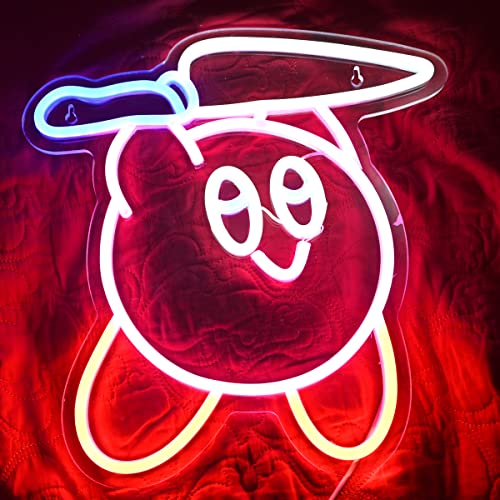 Kawaii Anime Kirbee Knife Colorful Led Neon Signs,Retro style Neon Light For Gamers and Anime Fans Perfect for Gaming rooms, Kids Room,13 Inches USB Powered Led light