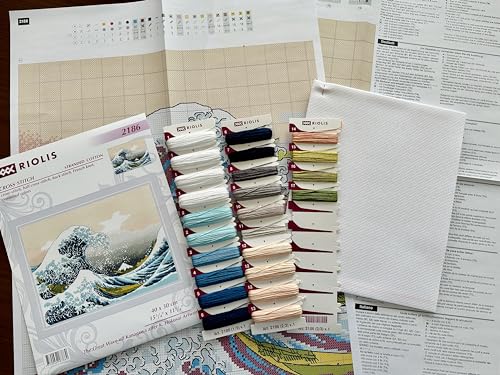 Image of RIOLIS - The Great Wave Off Kanagawa After K. Hokusai 2186, 15 inchx11, Cross Stitch Kits for Beginners & Advanced, Crossstitching Kit Adult, Embroidery Counted Stitching Kit