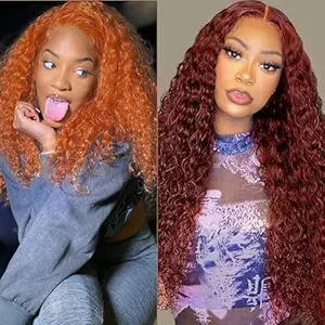 Reddish Brown 13x4 Deep Wave Lace Front Wigs Human Hair 26 Inch+Ginger Orange 13x4 Deep Wave Lace Front Wigs 22 Inch