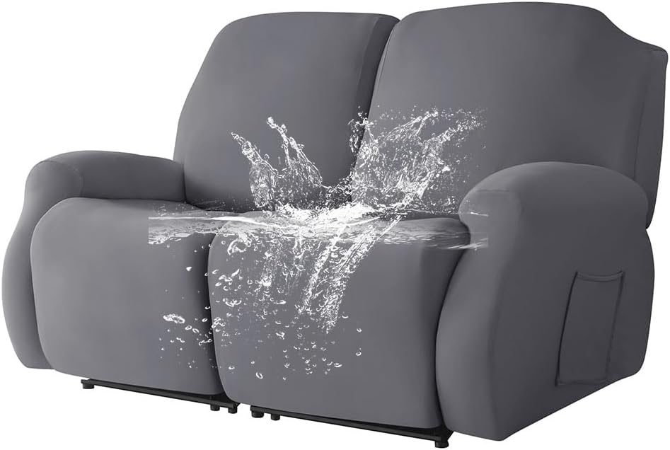 Stretch Waterproof Recliner Cover, Solid Color Non-Slip Sofa Cover with Side Pocket, Washable Furniture Protector for Recliner Chair(Bleu Marine,4 Places)